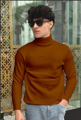 Men Brown imported mock neck highneck